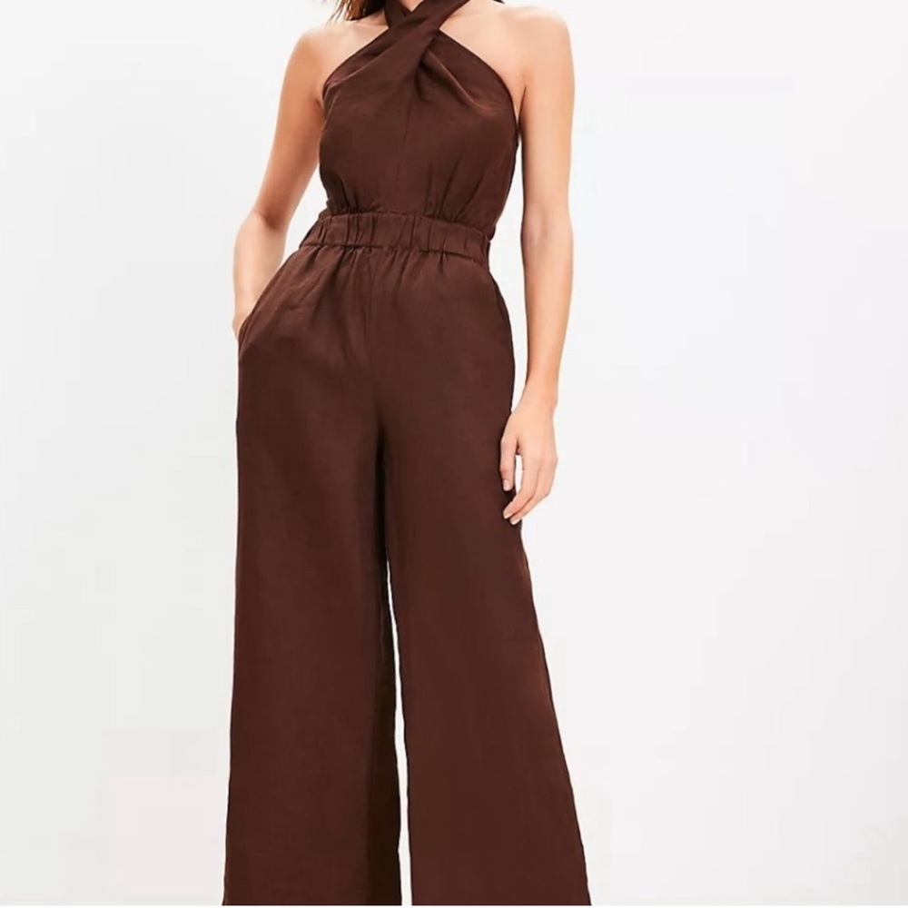 Loft Beach Brown Linen Halter Jumpsuit 4P